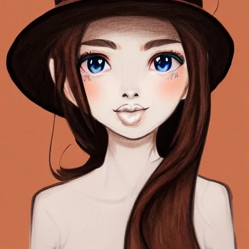 Image similar to a drawing of a girl wearing a cute hat, vector art by ella guru, trending on artstation, digital art, artstation hq, artstation hd, shiny eyes