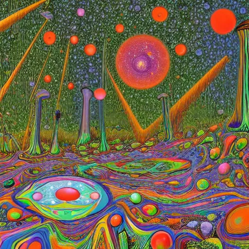 Image similar to psychedelic couch sofa in the pine forest and poplar forest, goose, milky way, designed by moebius, rob gonsalves, gustav dore, giuseppe arcimboldo and carl barks, louis wain, trending on artstation, canada, star, sharp focus, colorful refracted sparkles and lines, soft light, 8 k 4 k