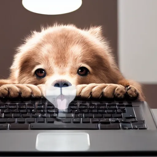 dog typing on computer