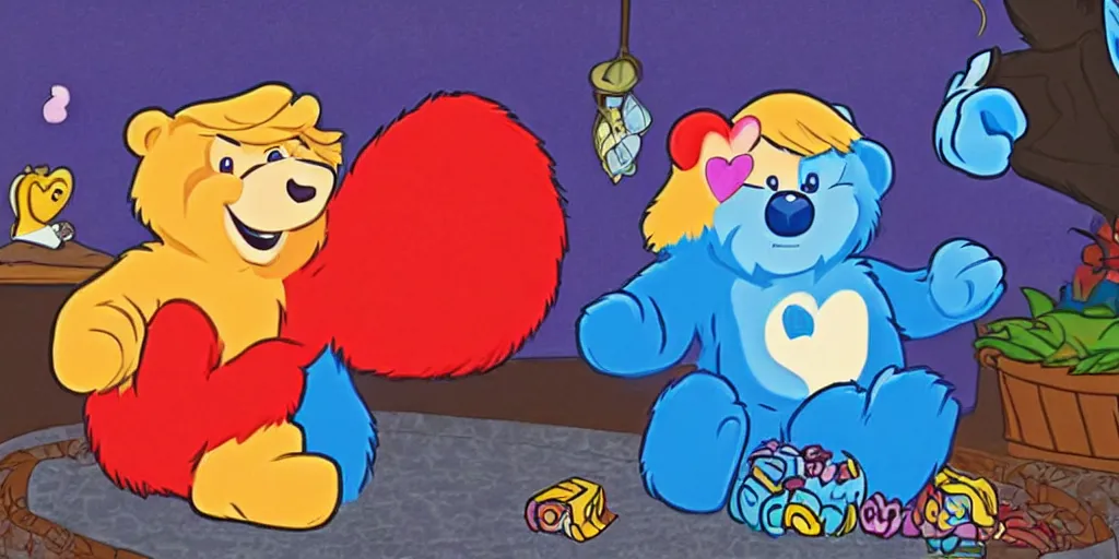 Image similar to care bear, trump