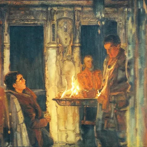 Image similar to fire by dean cornwell, no people