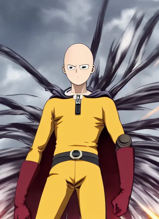 Image similar to A full portrait photo of real-life saitama one punch man, f/22, 35mm, 2700K, lighting, perfect faces, award winning photography.