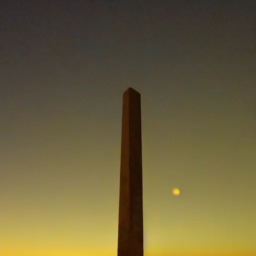 Prompt: magical blue glowing obelisk standing on a plain in the moonshine at night. foggy. eerie.