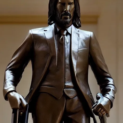 Image similar to bronze statue of keanu reeves as john wick