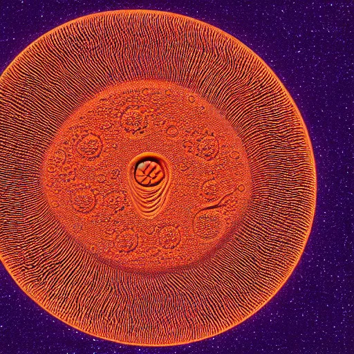 Image similar to atomic force microscopy sculpture of an alien eukaryote. false color. museum display. mit technology review. nature journal. guggenheim modern art exhibit. nobel prize winning. in sharp infinite focus. ultra detailed 8 k tif