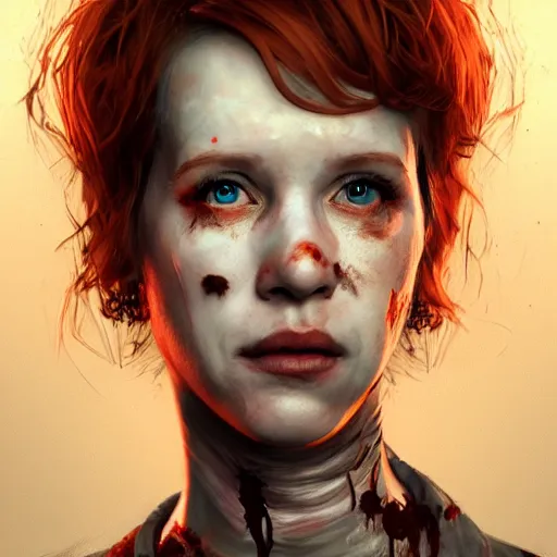 Image similar to portrait of molly ringwald as a zombie, 7 days to die zombie, fine art, award winning, intricate, elegant, sharp focus, cinematic lighting, highly detailed, digital painting, 8 k concept art, art by guweiz and z. w. gu, masterpiece, trending on artstation, 8 k