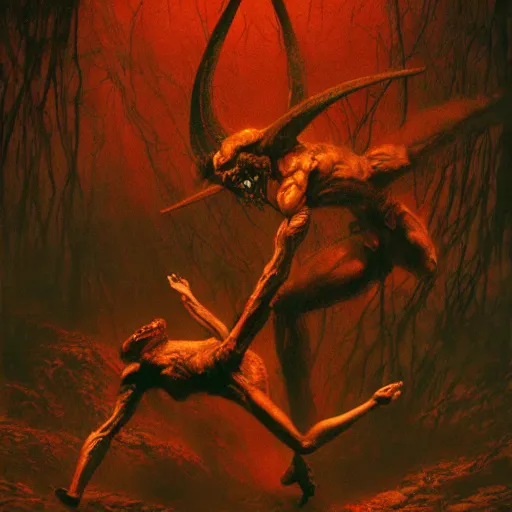 Image similar to two demons dance ballet in hell with ethernet cables!!! wrapped around their arms, trees burn! beksinski, dariusz zawadzki, very coherent symmetrical artwork. cinematic, hyper realism, high detail, octane render, 8 k