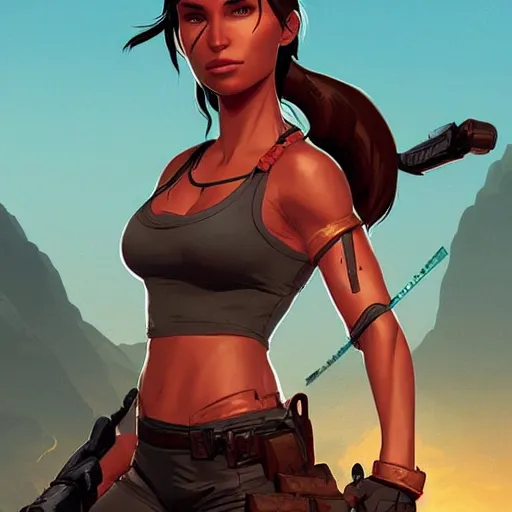 Prompt: portrait of lara croft. sharp focus, cinematic pose, cinematic lighting, unreal engine render. art by josan gonzales and moebius and deathburger.