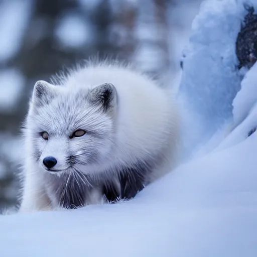 Image similar to a beautiful photo of an arctic fox on mountain hyper realistic natural light concept art cozy atmospheric and cinematic lighting