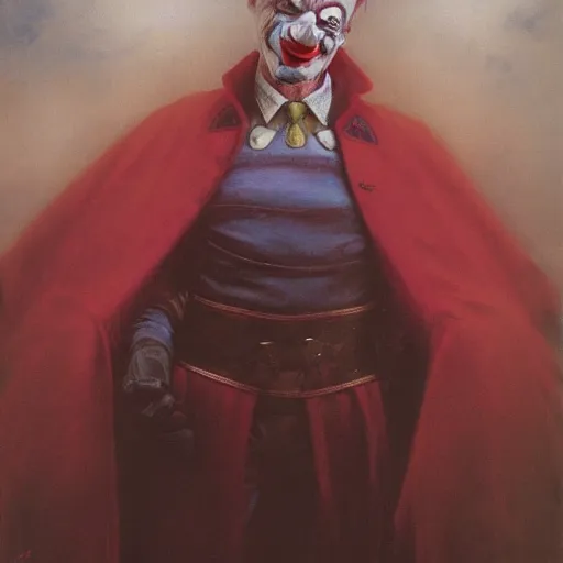 Image similar to vladimir putin, is a jester, circus performance, red clown nose, fantasy 3 d render, masterpiece, by donato giancola and greg rutkowski and wayne barlow and zdzisław beksinski, realistic face