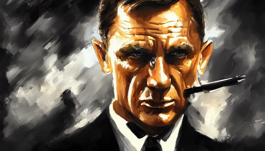 Image similar to concept art of james bond, cinematic shot, oil painting by jama jurabaev, extremely detailed, brush hard, artstation, high quality, brush stroke