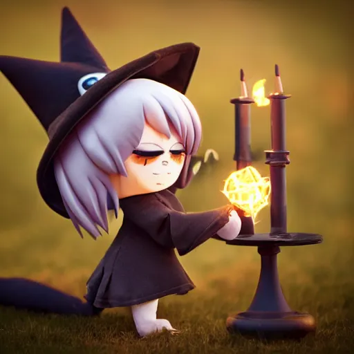 Prompt: cute fumo plush of a cat girl casting a summoning spell, witch, focus, bokeh, vray