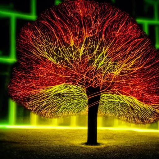 Image similar to a fractal tree made out of neon lights, futuristic, hd, epic lighting