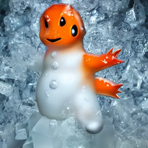 Image similar to charmander made of ice, photography, detailed, 4 k