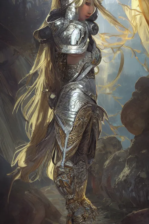 Image similar to portrait knights of Zodiac girl, silver and ice color reflected armor, in ruined Agora of Athens, ssci-fi, fantasy, intricate, very very beautiful, elegant, golden light, highly detailed, digital painting, artstation, concept art, smooth, sharp focus, illustration, art by WLOP and tian zi and alphonse mucha