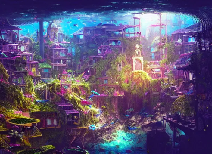 Image similar to favela fantasy cathedral, underwater environment, sorcery, scenery, professional, award - winning, trending on artstation, hyper detailed, realistic, beautiful, emotional, shiny, colorful, picture