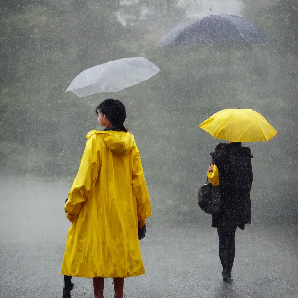 Image similar to of a Chinese girl in yellow rain coat.