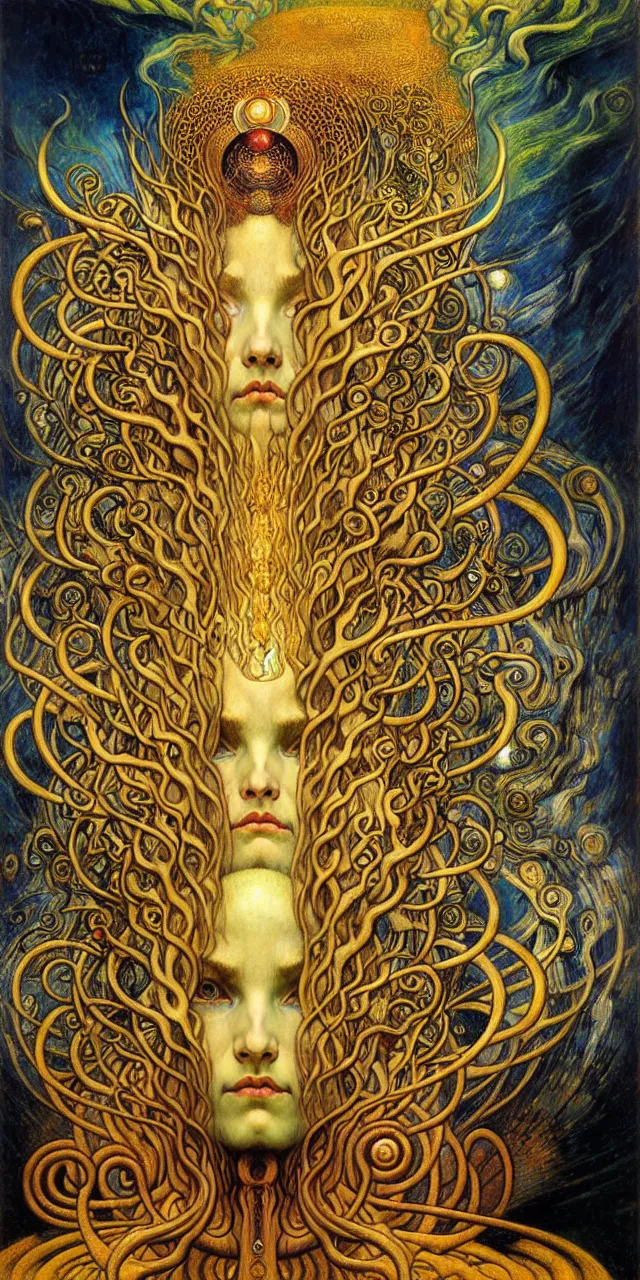 Image similar to Divine Chaos Engine by Karol Bak, Jean Delville, William Blake, Gustav Klimt, and Vincent Van Gogh, symbolist, visionary