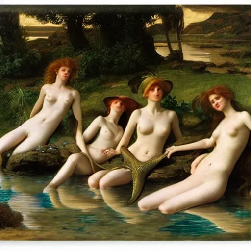 Image similar to a group of mermaids lounging in a desert oasis, by edward poynter and wlop