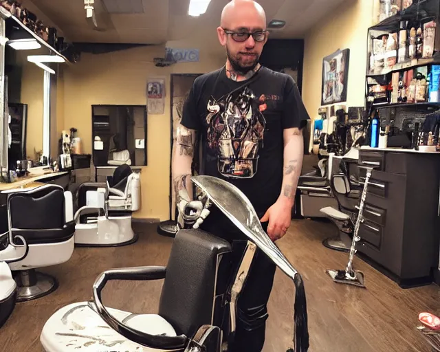 Image similar to Trombone chainsaw cyberpunk barbershop