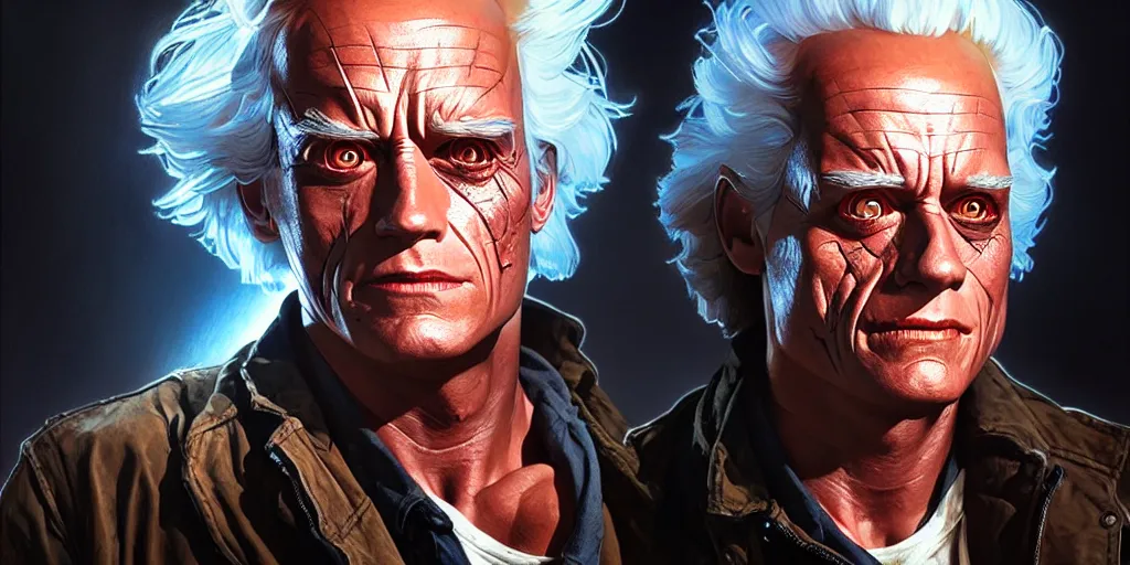 Prompt: doctor emmett brown creates the original terminator, highly detailed, digital painting, artstation, concept art, matte, sharp focus, illustration, art by artgerm and greg rutkowski and alphonse mucha