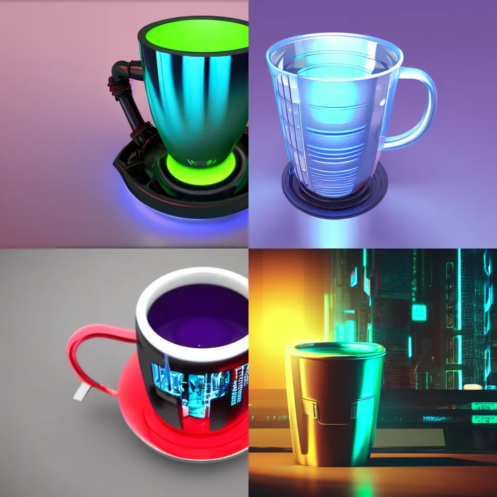 Prompt: a cyberpunk cup, futuristic render. hd.