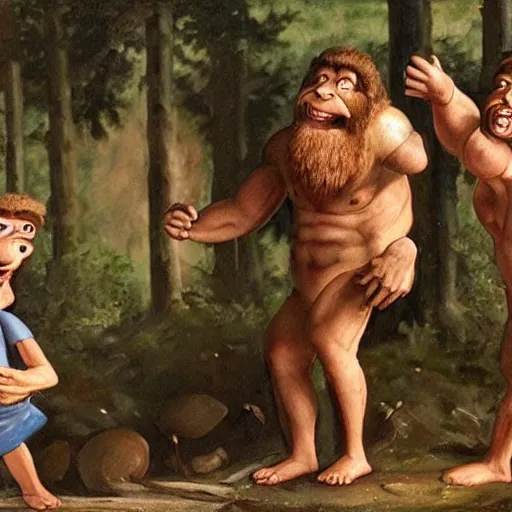 Image similar to one neanderthal saying bruh to another, holding a mushroom, both shocked