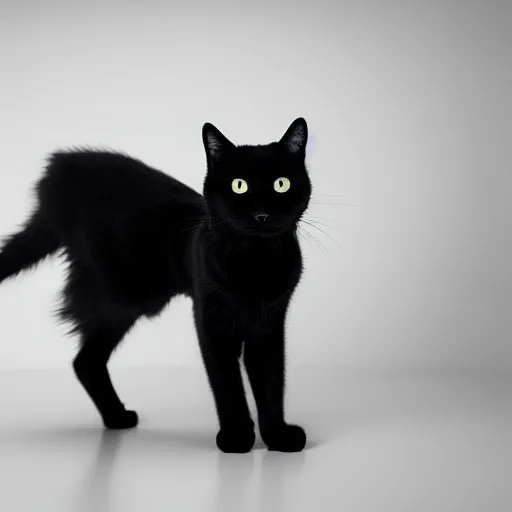 Image similar to national geographic photograph of a black cat sitting in a white room