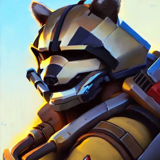 Image similar to greg manchess portrait painting of armored rocket raccoon as overwatch character, medium shot, asymmetrical, profile picture, organic painting, sunny day, matte painting, bold shapes, hard edges, street art, trending on artstation, by huang guangjian and gil elvgren and sachin teng