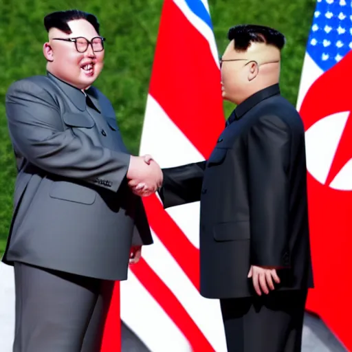 Prompt: a photograph of Elon Musk shaking hands with Kim Jong Un, AP news, 4k