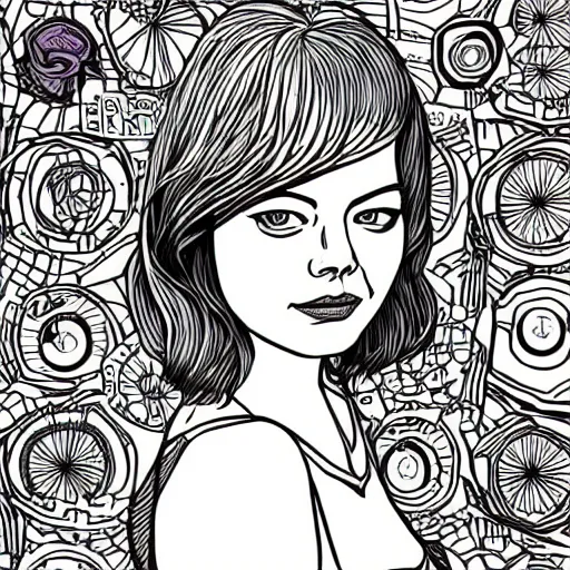 Prompt: detailed illustration of emma stone in flat colour, by james jean, by yukio shimizu