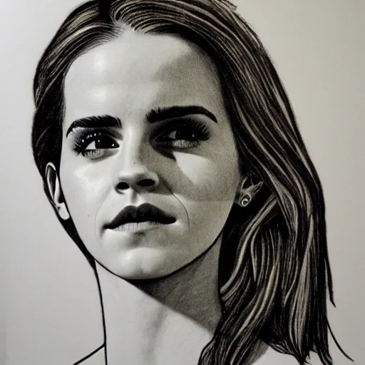 Image similar to emma watson portrait, drawn by dave gibbons, extreme detail, sharp focus