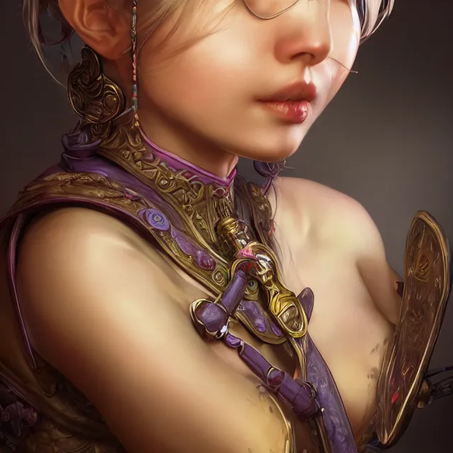 Image similar to studio portrait of neutral good colorful female cleric bard healer as absurdly beautiful, elegant, young sensual gravure idol, ultrafine hyperrealistic detailed face illustration by kim jung gi, irakli nadar, intricate linework, sharp focus, bright colors, matte, octopath traveler, final fantasy, unreal engine highly rendered, global illumination, radiant light, intricate environment