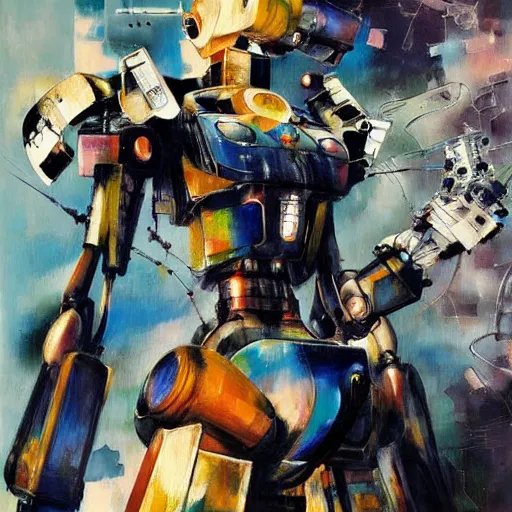 Prompt: portrait of a wired mecha robot in a sailor moon pose, oil on canvas by dave mckean and yoji shinkawa and james jean