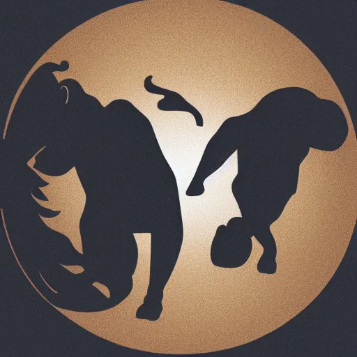 Prompt: Silhouette of an ape and a horse, yin Yang shaped