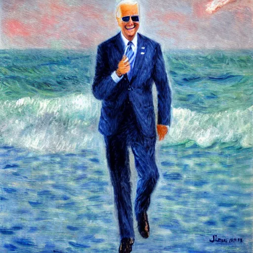 Image similar to joe biden sharkman, impressionism