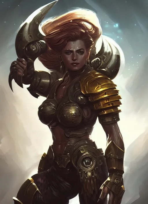 Image similar to a highly detailed illustration of fierce space marine woman, muscular, intricate, elegant, highly detailed, centered, digital painting, artstation, concept art, smooth, sharp focus, league of legends concept art, wlop.