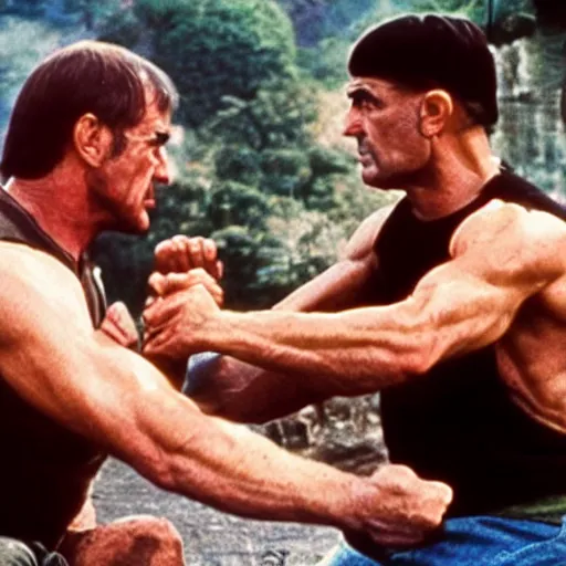 Image similar to sean connery arm wrestling rambo