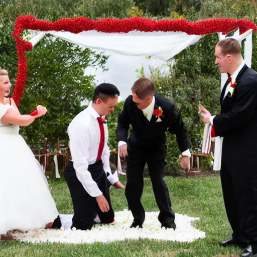 Prompt: ronald mcdonald officiating a wedding