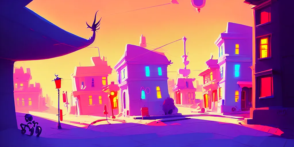 Image similar to curved perspective digital art of a summer small town street from nightmare before christmas by anton fadeev