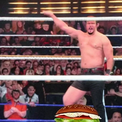 Prompt: hamburger in WWE
