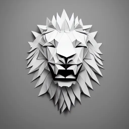 Image similar to origami lion in white paper, 3 d render, ultra detailed, on white background, studio shot