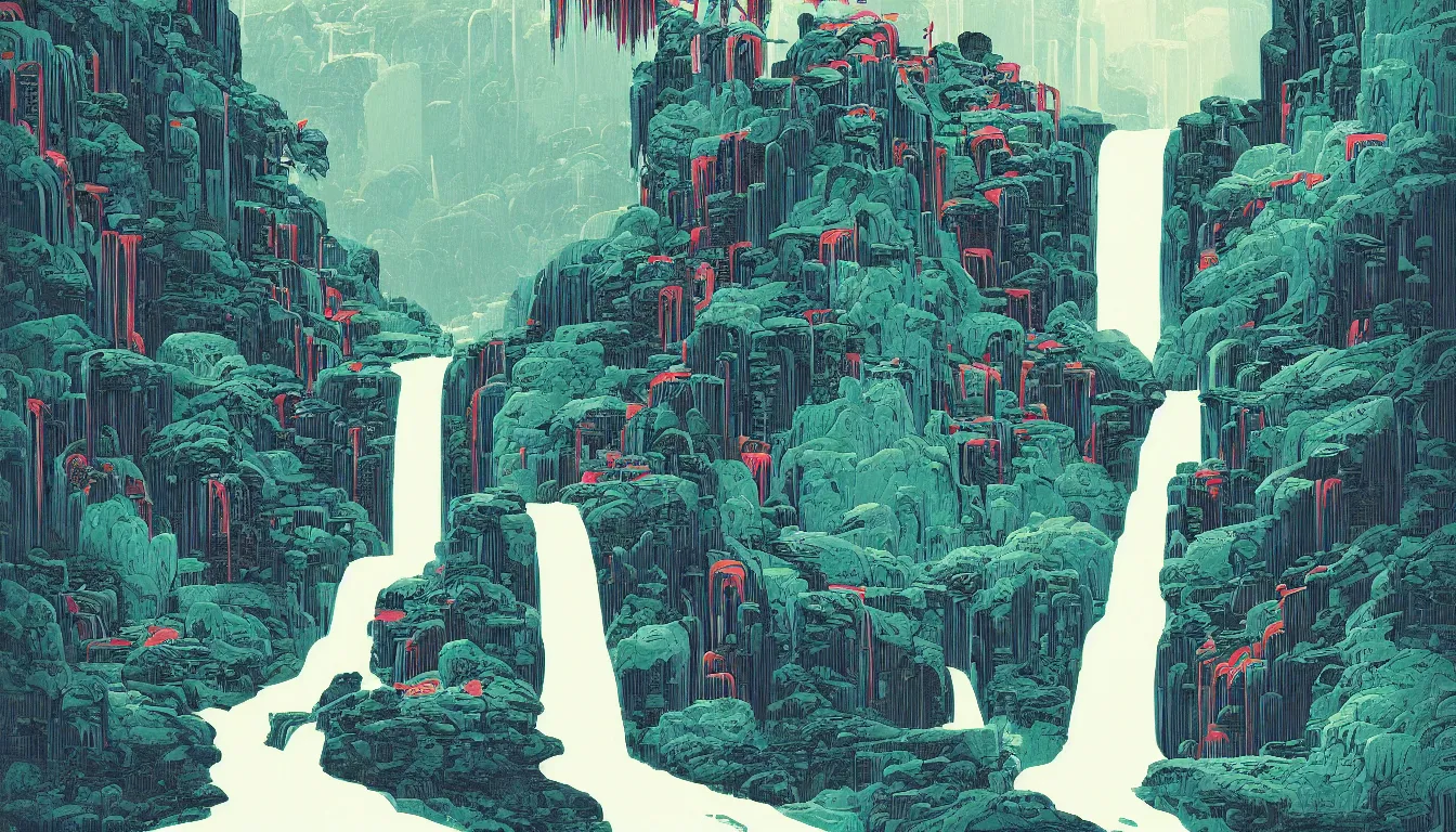 Image similar to waterfall by Kilian Eng, minimalist, detailed