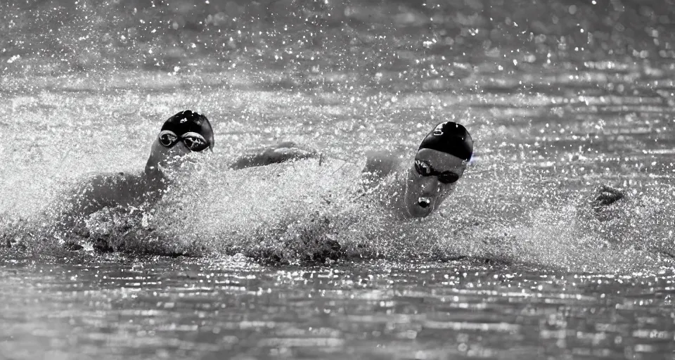 Image similar to olympic swimming in sand instead of water, motion blur