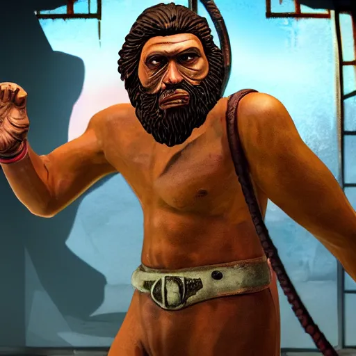 Prompt: saint homo neanderthalis with science bible on hand, gta chinatown art style, bioshock infinite art style, sharp focus hyperrealistic, rgba colors, remove duplicate content, justify contents center.