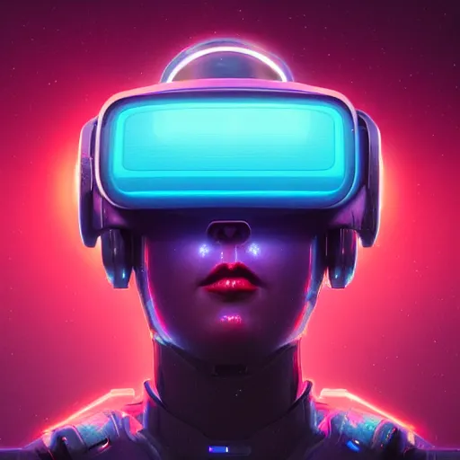 Image similar to cyberpunk cool bot, cinema 4 d, galaxy, ufo, space sci - fi, wearing vr goggles, illustration, portrait, pastel neon textured background night, trending on artstation, greg rutkowski, octane rendered, 1 2 k, detailed,