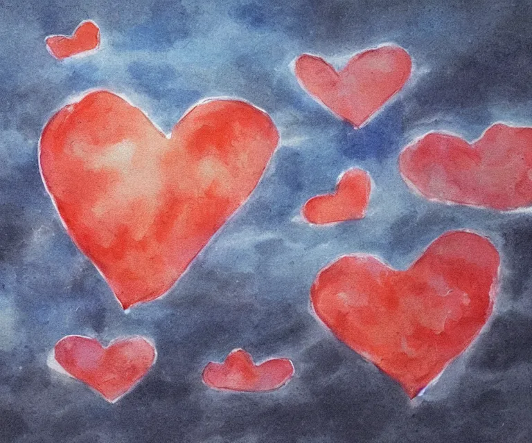 Image similar to water painting of heart shaped clouds