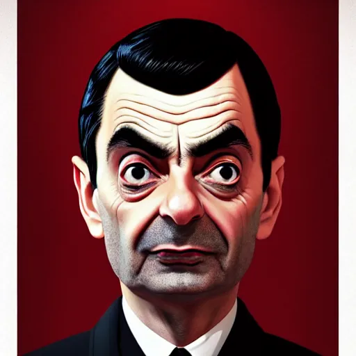 Prompt: a comic portrait of mr. bean with black and red parts, realistic shaded perfect face, fine details. night setting. very anime style. realistic shaded lighting poster by ilya kuvshinov katsuhiro, unreal engine, global illumination, radiant light, detailed and intricate environment