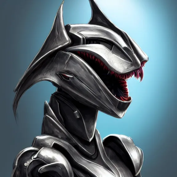 Image similar to close up headshot of a cute beautiful stunning anthropomorphic female robot dragon, with sleek silver metal armor, glowing OLED visor, facing the camera, high quality maw open and about to eat you, food pov, the open maw being detailed and soft and warm looking, highly detailed digital art, furry art, anthro art, sci fi, warframe art, destiny art, high quality, 3D realistic, dragon mawshot, maw art, furry mawshot, macro art, dragon art, Furaffinity, Deviantart Eka's Portal