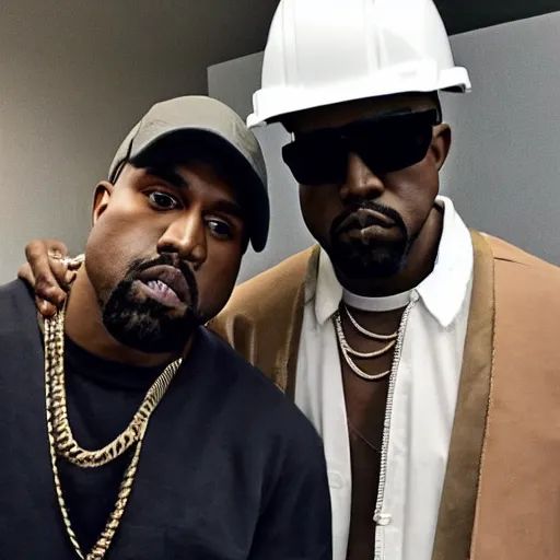 Prompt: photo of kanye west wearing a hard hat